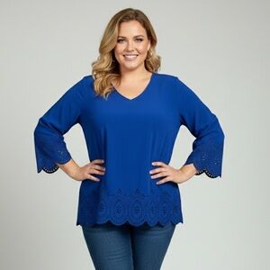 Catalina Navy Blue Eyelet Hem Blouse Size 2X 18W/20W